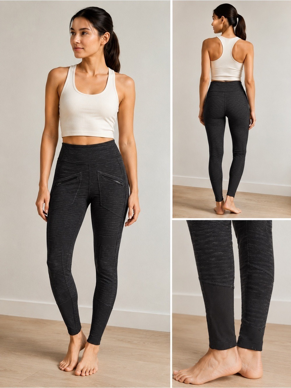 lululemon athletica Heathered Charcoal Gray Leggings with Reflective Logo